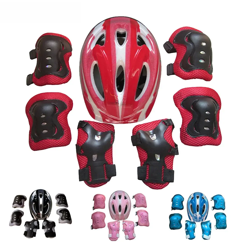 AliExpress UK GOMOREON 7Pcs Roller Skating Kids Boy Girl Safety Helmet Knee Elbow Pad Sets Cycling Skate Bicycle Scooter