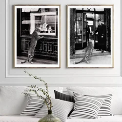 Luxury Brand Leopard Jewelry Shop Poster Canvas Painting Wall Art Vintage Black and White Photography Picture Modern Living Room