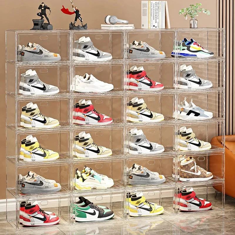 Grote AJ Sneaker Organizer Box Verdikte transparante schoenendoos met magnetische sluiting Stapelbare meerlaagse schoenenopbergorganisator - afbeelding 2