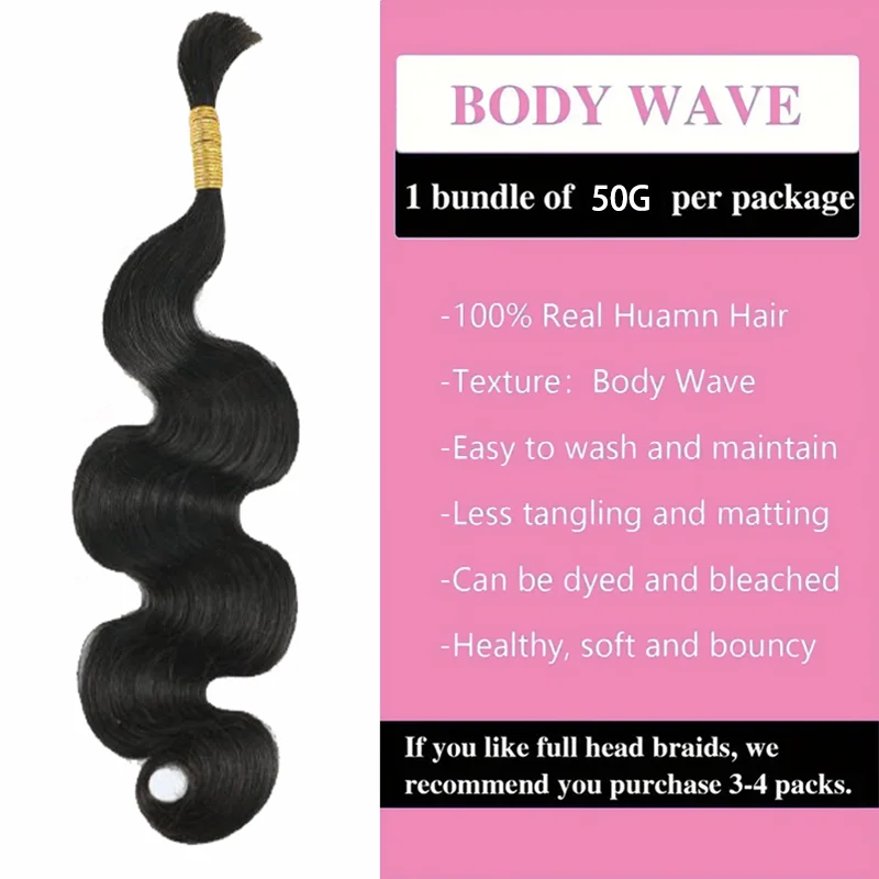 Body Wave Human Hair Bulk for Braiding Brazilian Human Hair Bulk No Weft Natural Black 16 To 24 Inches Extension Crochet Braids