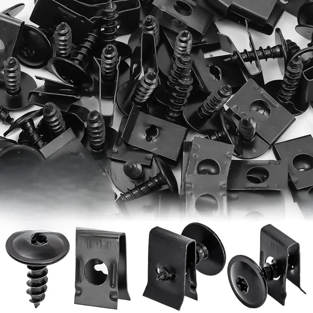 Clip de fixation à vis métallique pour motos et voitures, Clip de Type U avec vis, Clip de Protection antirouille, boucle à vis, feuille de fer