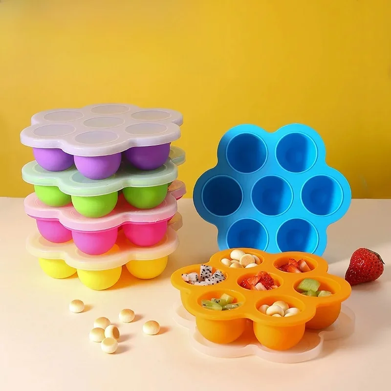 Boîte alimentaire supplémentaire en silicone avec couvercle pour enfants, grille de glace, friteuse à air, cuiseur vapeur, 7 trous, 130g