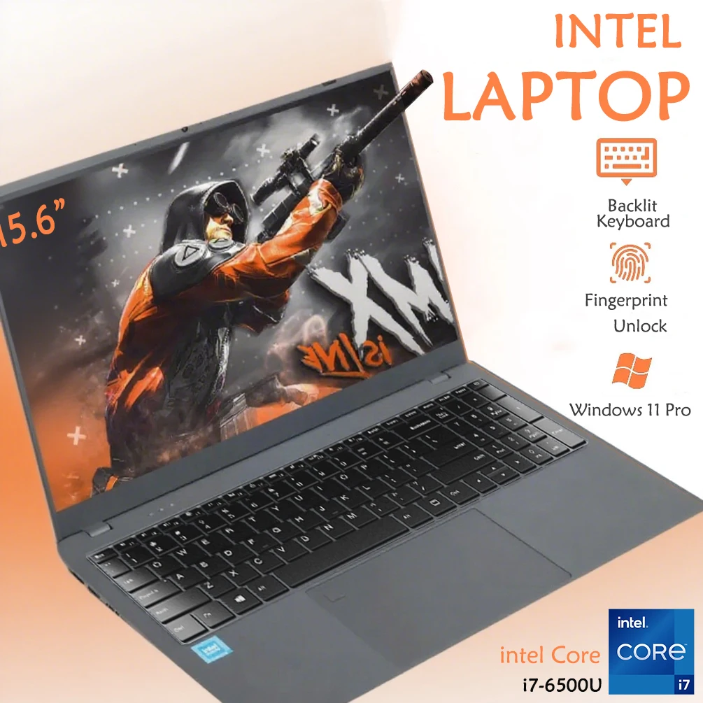 15,6 '' Vingerafdruk ontgrendelen Windows 11 Laptops Kantoor Studie Game PC Computer 16 GB DDR4 1 TB 2 TB SSD Intel i7-6500U Computer