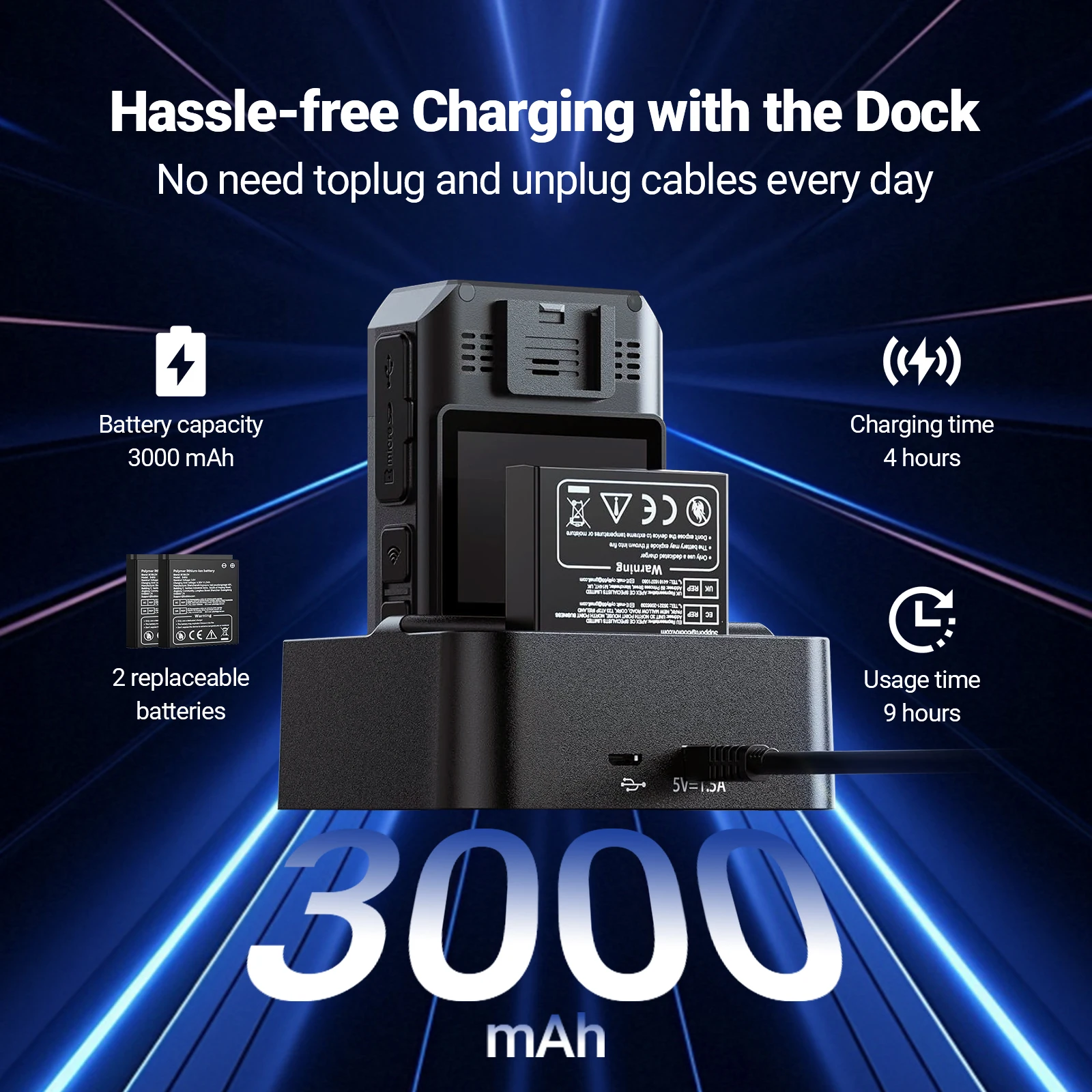 Câmera corporal vestível de 4kw com lente grande angular de 54mp, visão noturna, detecção de movimento e gps wi-fi para gravação de vídeo pessoal ao ar livre