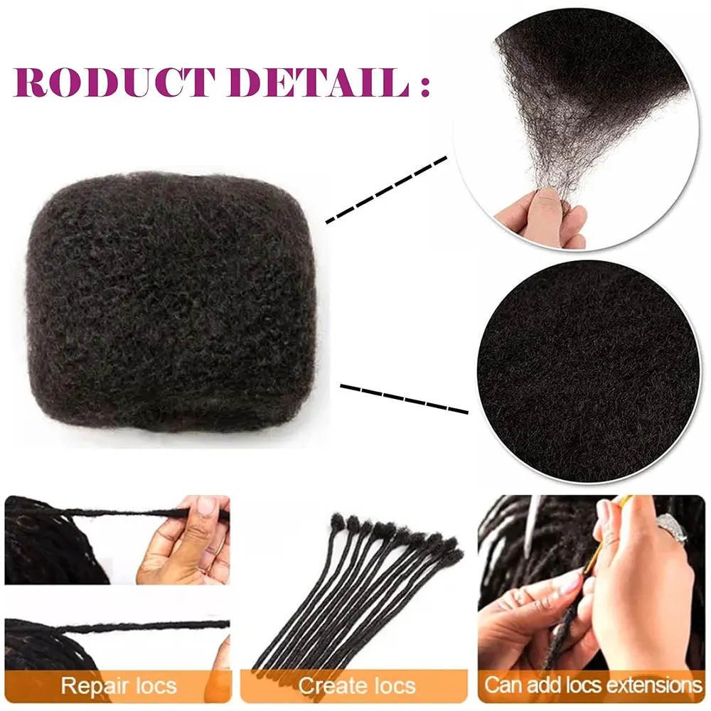 Ekstensi Rambut Manusia Afro Kinky Bulk untuk Dreadlocks, Warna Alami, Rambut Kepang Twist Afro Kinky untuk Locs 50g/pc