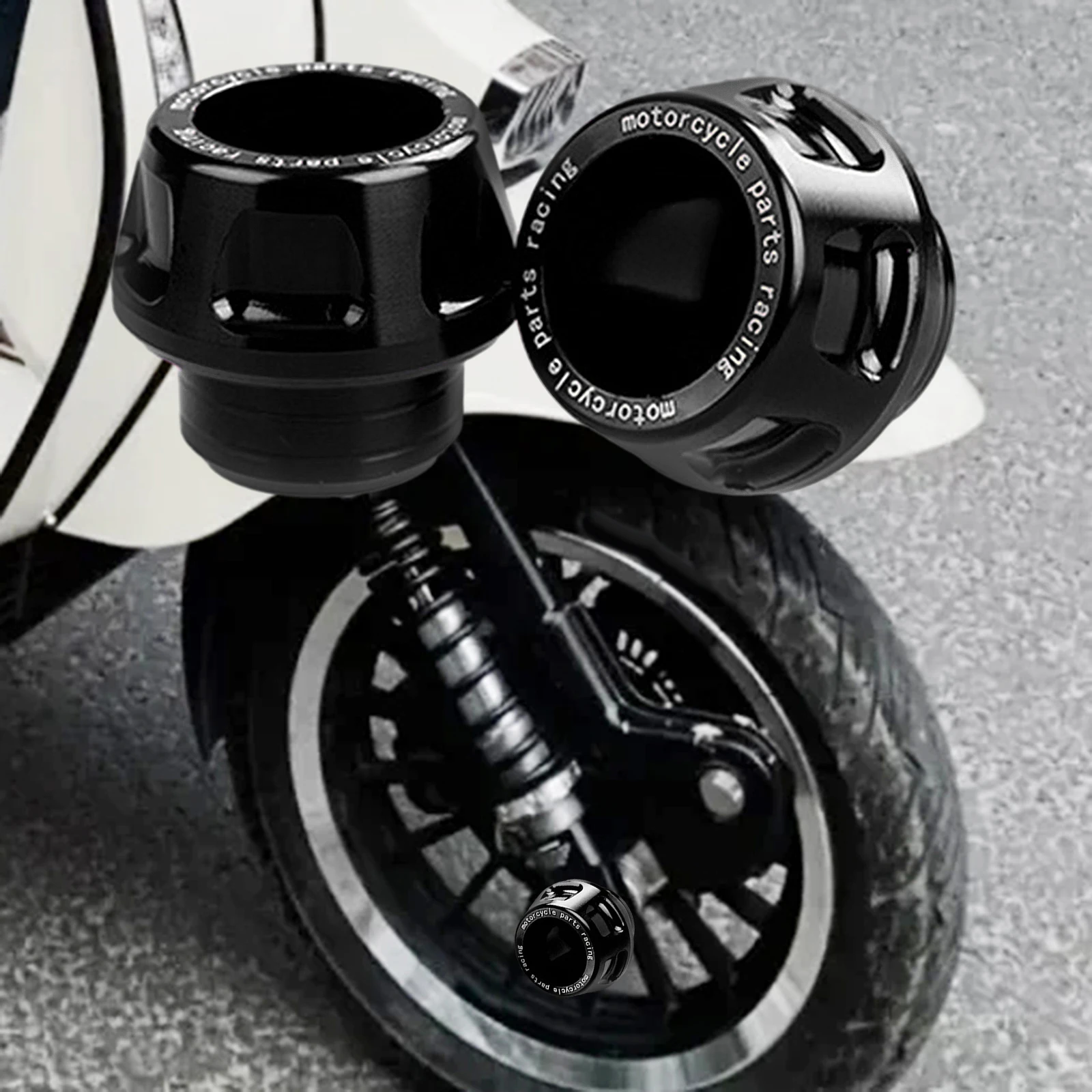 

2 шт., универсальные ползунки для передней вилки мотоцикла, колеса с ЧПУ, защита от столкновений, аксессуар для защиты от падения для мотоциклов