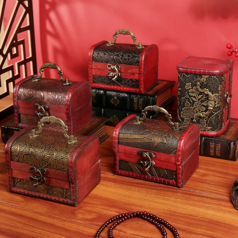 Boîte d'emballage en bois et cristal, boîte en bois rétro antique, pierre verte, boîte de rangement de bijoux Yuan Datou, offre spéciale