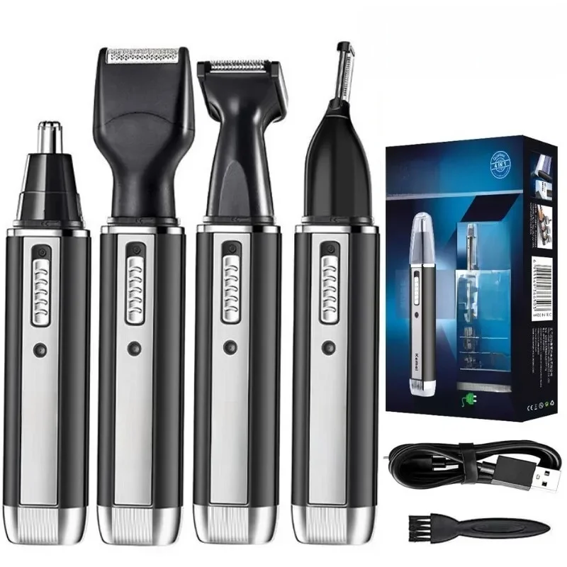 Kemei 4 en 1 tondeuse pour hommes tondeuse électrique nez et oreilles tondeuse Rechargeable pour cheveux barbe nez et oreille nettoyant ensemble de toilettage