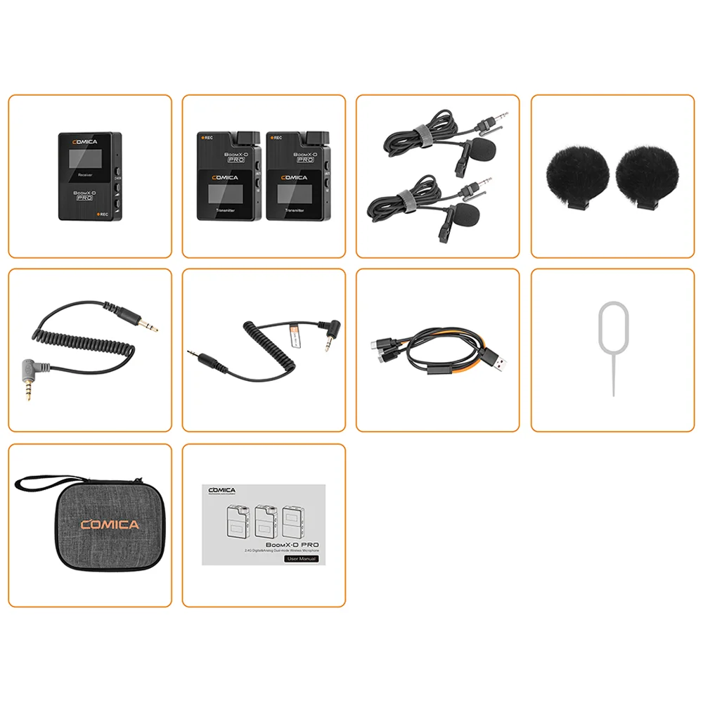 COMICA BoomX-D PRO Wireless Microphone For Canon Nikon Sony Fujifilm Camera Smartphone PC, 2.4G Wireless Lapel Mic For Audio