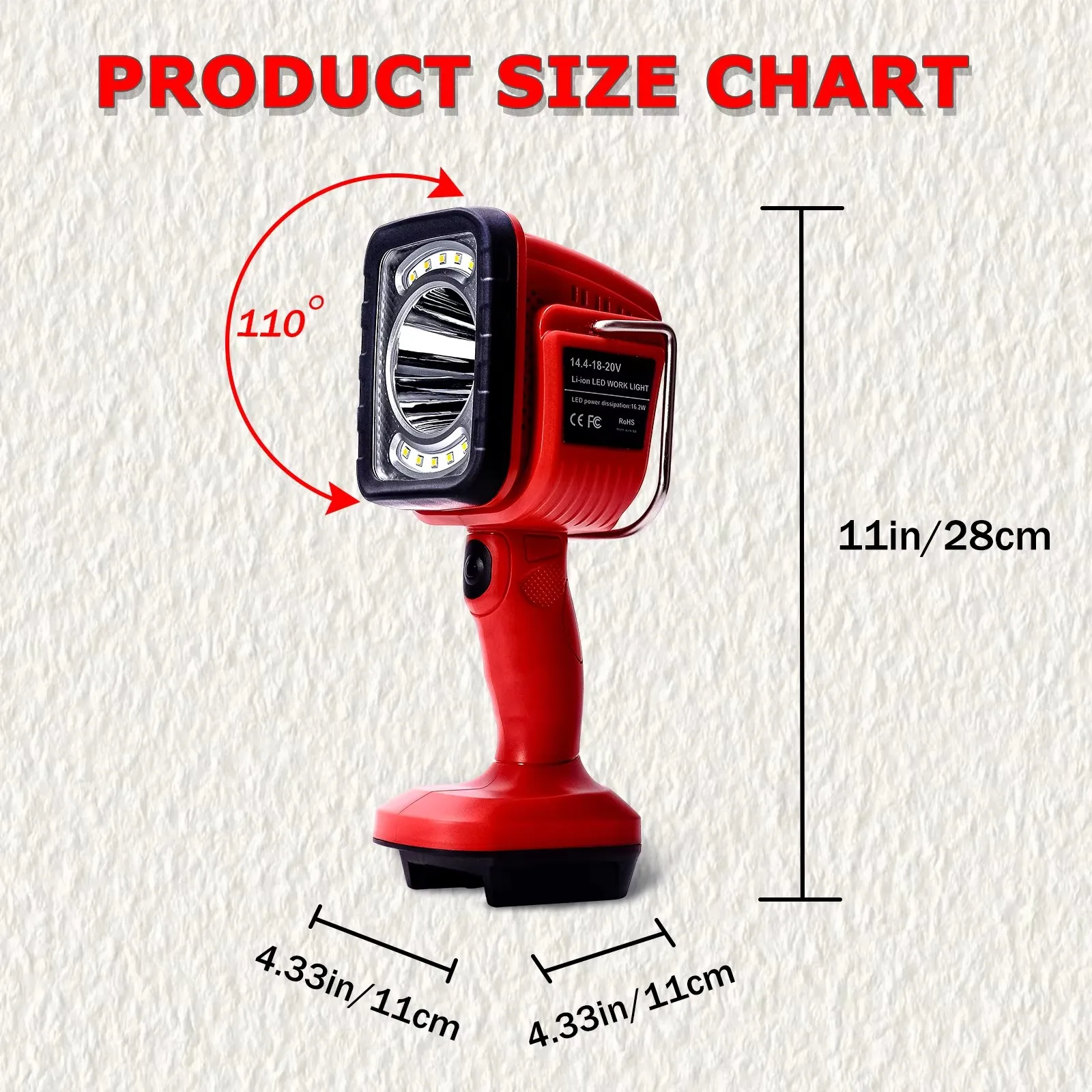 สำหรับ miliwaukee ไฟทำงาน16.2W 14.4V-18V, แบตเตอรี่ Li-ion แบบพกพาไฟฉาย LED กลางแจ้งแหล่งแสงคู่โคมไฟแนวตั้ง