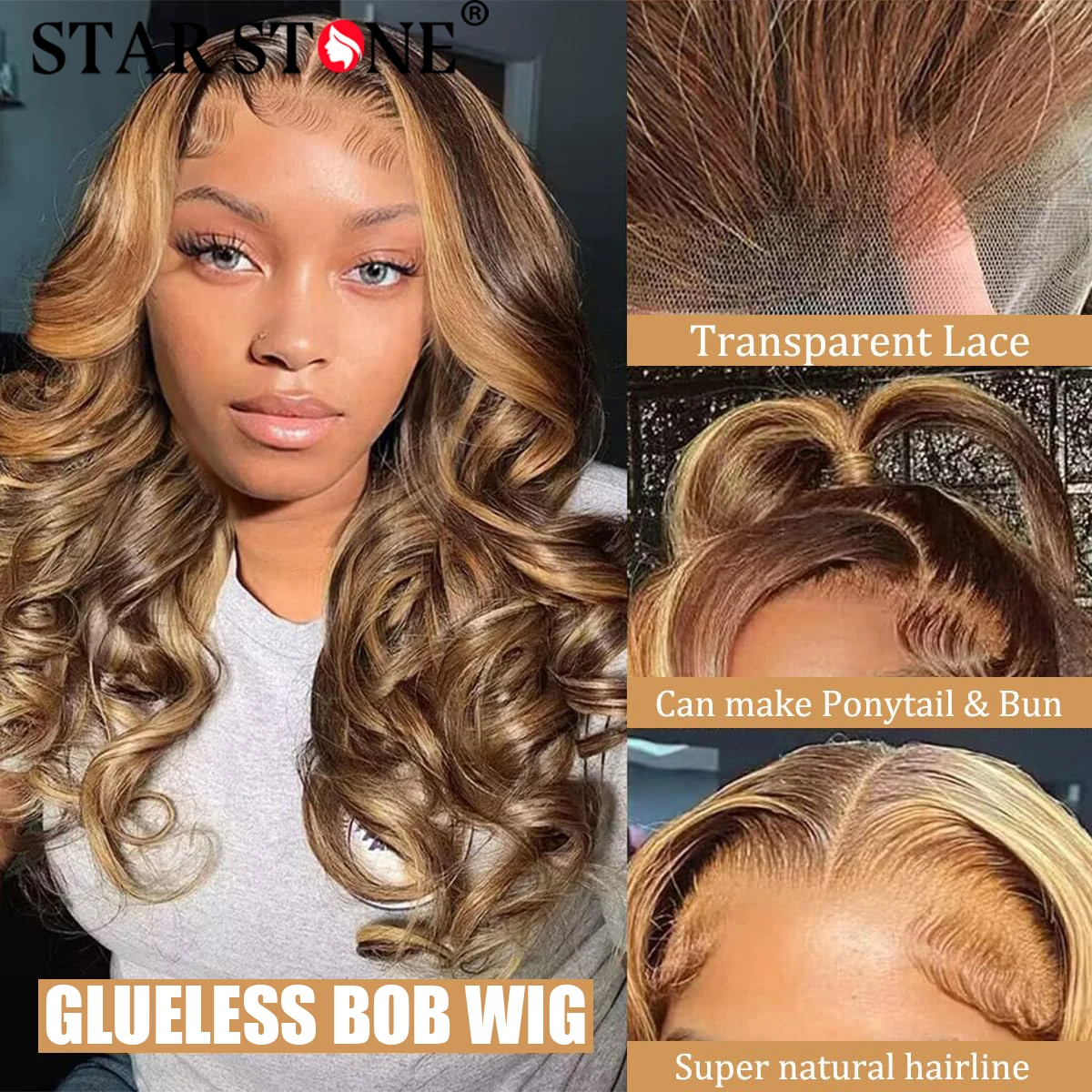 Body Wave Highlight Glueless Wig Human Hair Ready To Wear 6X4HD Lace Closure Honey Blonde Short Bob Brazilian Curly Wigs On Sale