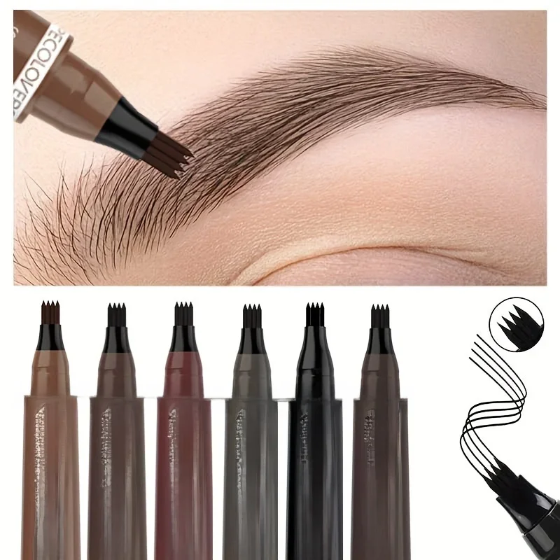 6 Kleuren 1 Pc Wenkbrauw Pen Waterdicht 4 Split Tip Wenkbrauwen Pen Wenkbrauw Tattoo Pen Waterdichte Vloeistof Zwarte Wenkbrauw Make-Up potlood - afbeelding 2