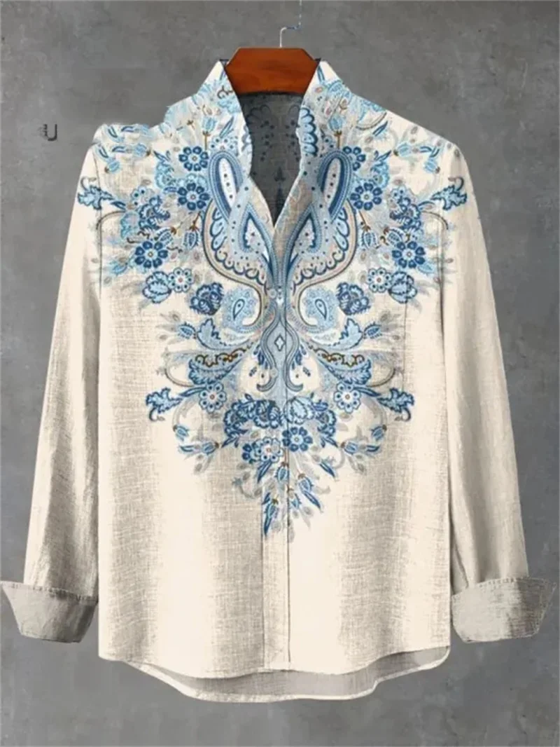 2025 costume pour hommes motif rétro revers à manches longues bouton imprimé haut à la mode streetwear designer style occidental