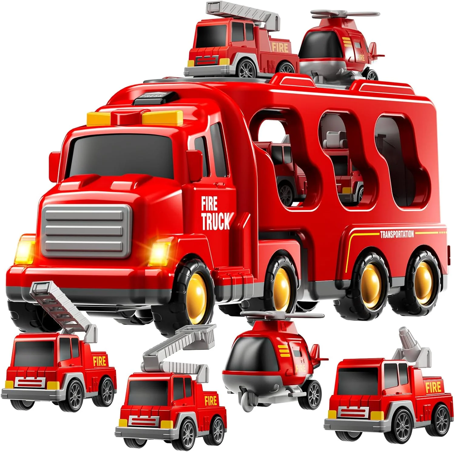 

Игрушечные пожарные машины для малышей 1-3, 3-5 лет, набор 5-в-1: пожарная машина и транспортное средство для девочек 1, 2, 3, 4, 5, 6 лет, транспортный автомобиль со светом