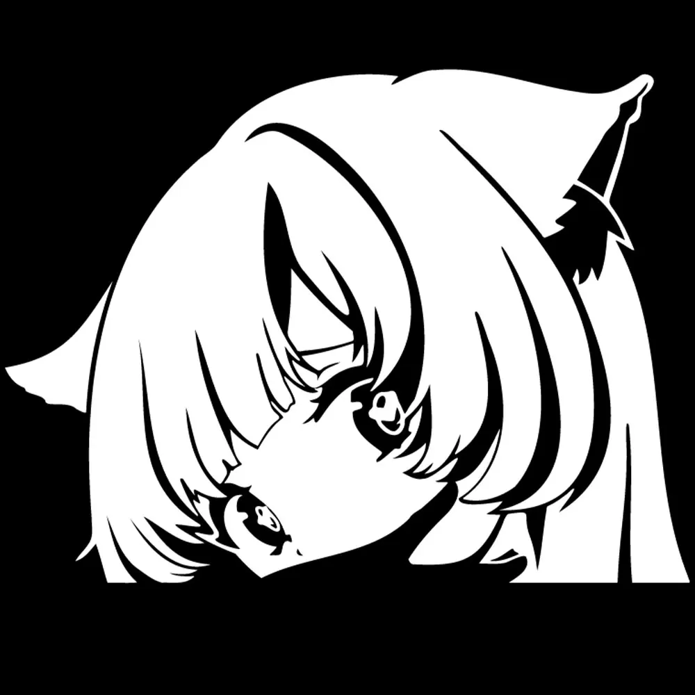 Cat Girl Peek Car Sticker Anime Auto Parts Stickers Cartoon Laser PVC Waterproof Die Cutting Vinyl Decals
