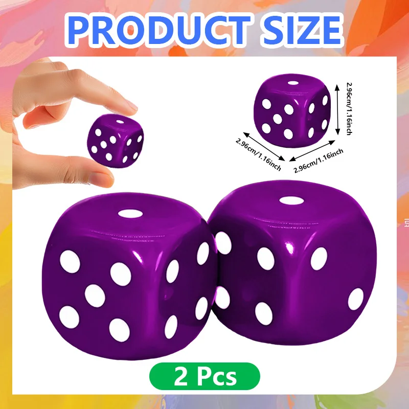 2pcs Big Purple Dice for Board Games and Parties 3cm/1.2inches, Oversized D6 Dice for Role-Playing Games and Families. - view 3
