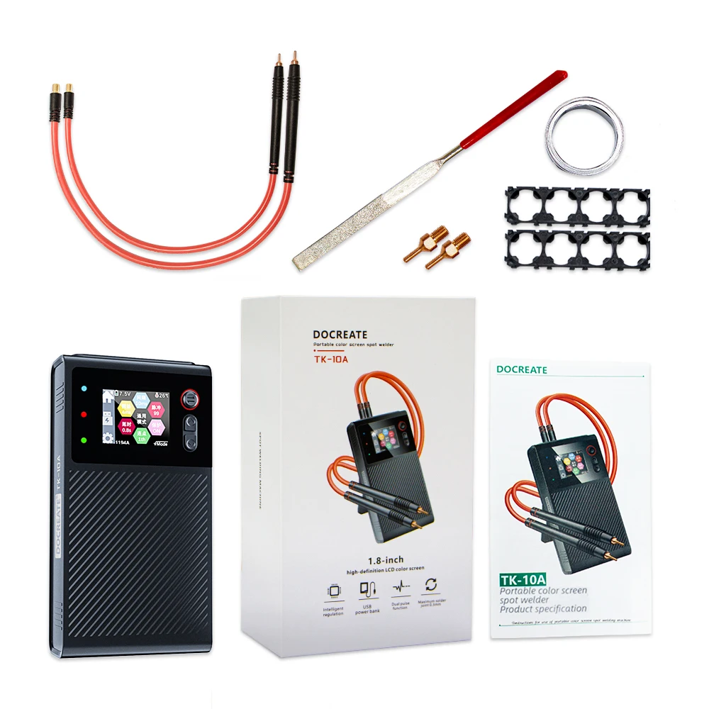 DOCREATE TK-10A ماكينة لحام البقعة المحمولة 1200A شاشة الكريستال السائل بطارية 8000mAh لحام النبض المزدوج 0.25 مللي متر لوحة النيكل سريعة