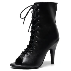 Zapatos de baile latino para mujer, calzado de cuero de microfibra, tacón alto, fondo suave, Jazz de salón, color negro y marrón