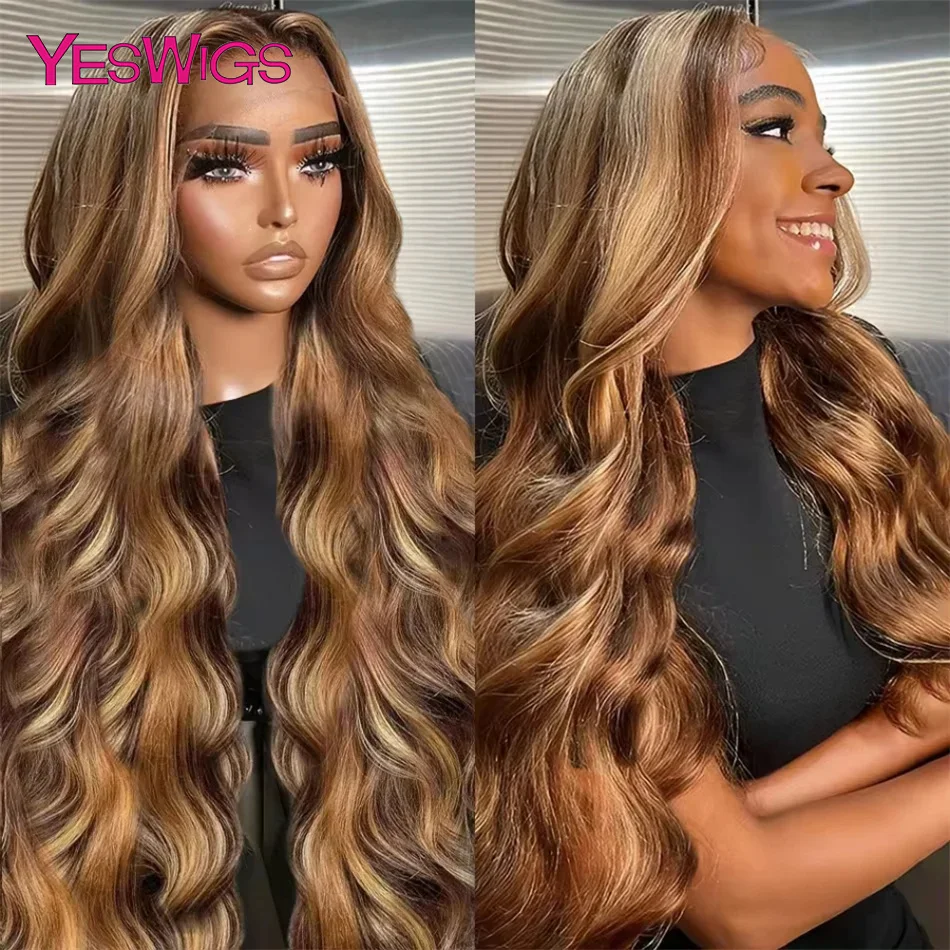 

Парик 13X6 Highlight из натуральных волос, без клея, с эффектом Body Wave, омбре, медово-русый, с кружевной передней частью, 100% вьетнамские натуральные волосы, парик с кружевным фронтом