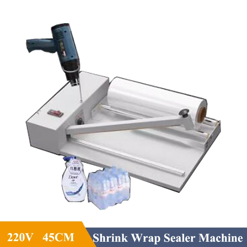 Manual Sealing Cutting Shrinking Machine 220V Heat Gun Packing Tool Tabletop Portable Packaging Small Production