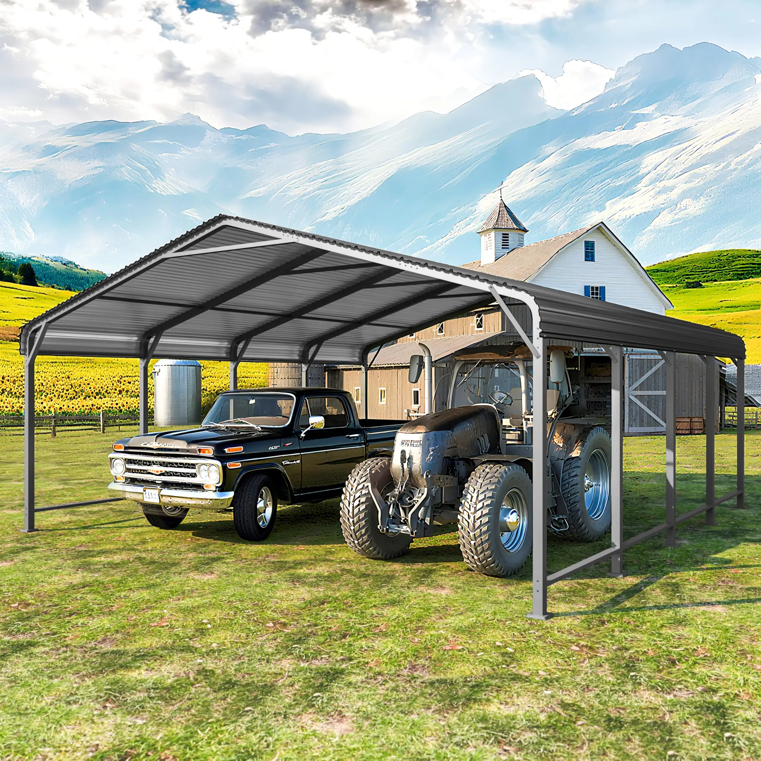 

Металлический карпорт 20*20 футов с усиленным основанием, уличный сверхмощный гаражный оцинкованный автомобильный укрытие для пикапа