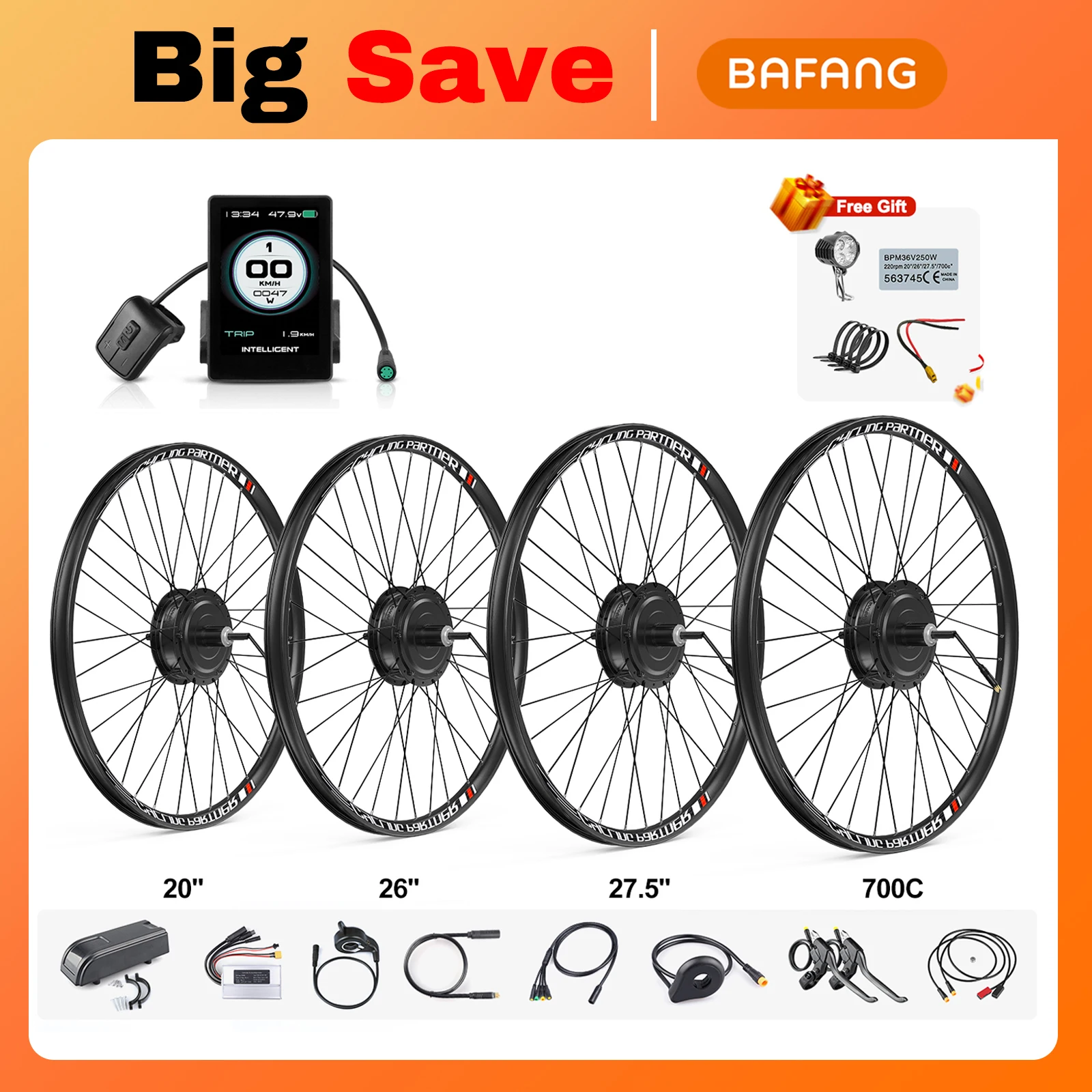 Motore mozzo ruota anteriore e posteriore Bafang 48V 500W 750W G020 G0900 con freno a disco, kit eBike 8fun H400B, kit conversione bicicletta elettrica 26 27.5 28 29 pollici 700C, motore ruota e-bike