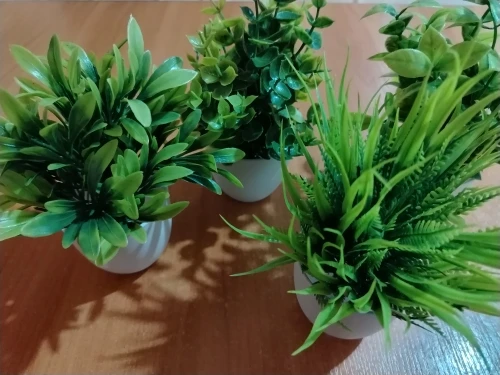4pcs/set Mini Artificial Plants Potted Indoor Outdoor Decor Green Bonsai for Home Garden Office Living Room Decoration Ornament photo review