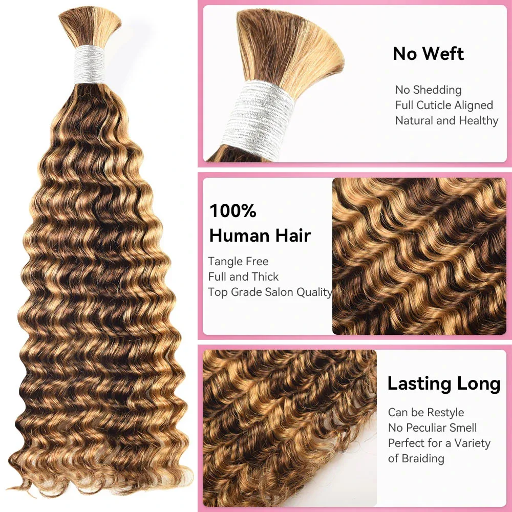 Highlight Human Vlechten Hair Deep Wave Bulk Rauw Menselijk Haar Voor Het Vlechten Van Geen Inslagbundel Braziliaanse Hair Extensions Voor Vlechten