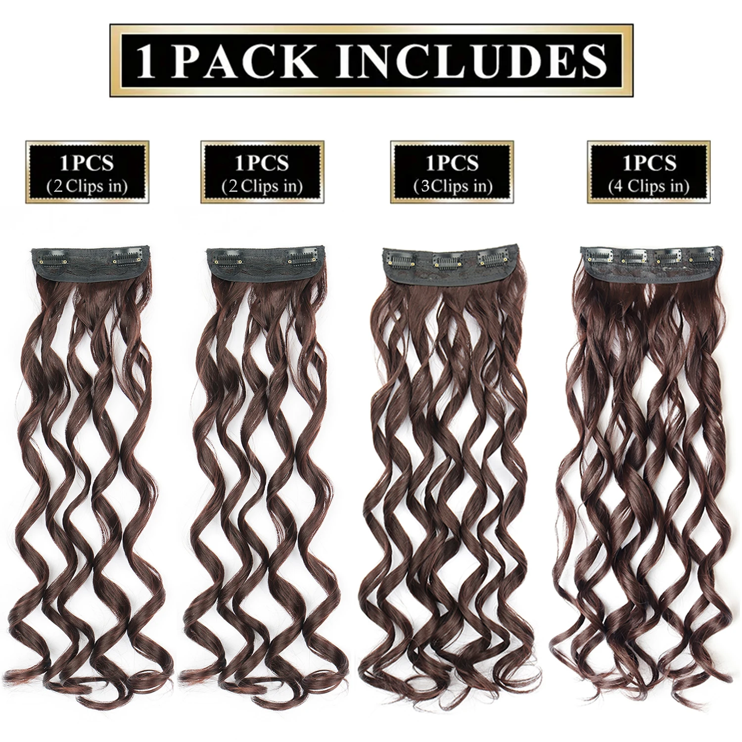Synthetic 20 Inch Long Curly Clip In Hair Extensions 4pcs/set Bouncy Wavy Fake Hair Black Blonde Suitable For Women To Wear
