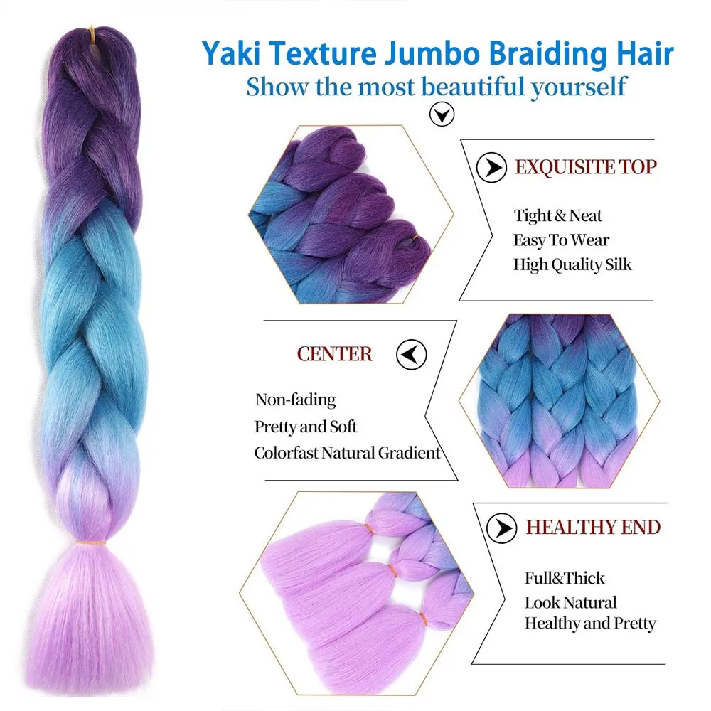 3 Packs 24 Inch Ombre Jumbo Braiding Hair Extensions High Temperature Synthetic Fiber Hair Extensions for Various Braiding Hair