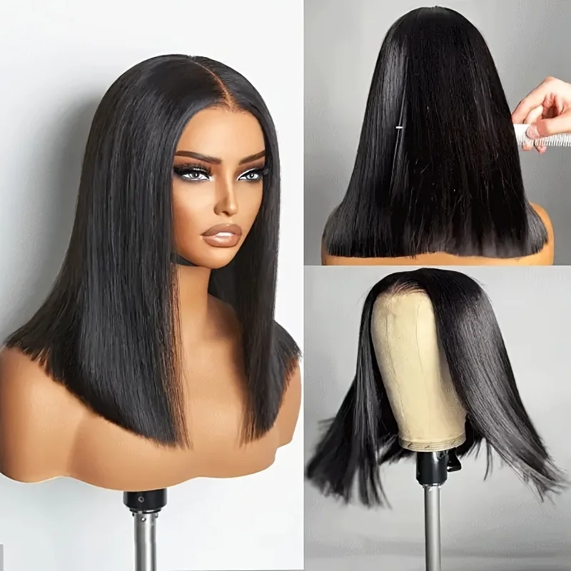 Gerade Bob-Perücken, Echthaar, 13 x 4 HD-Spitze-Frontal, kurze Bob-Perücke für Frauen, vorgezupft, 200 Dichte, natürlicher kurzer Bob, 4 x 4 Spitzenperücke