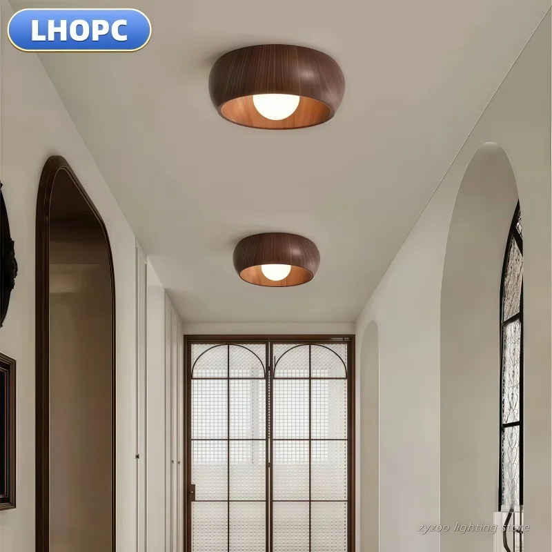 G9 Ceiling Lights Simple Wabi-sabi Style Aisle Corridor Lights Creative Nordic Retro Homestay Walnut Color Led Ceiling Lamps
