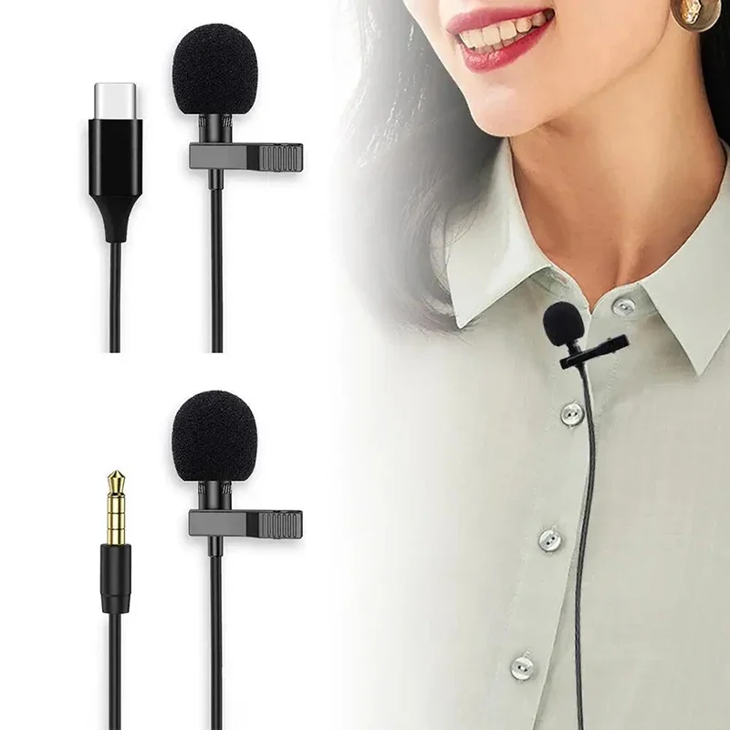 Mini Microfone Lavalier Portátil, Condensador, Clip-on, Lapel Mic, Com Fio, USB, 3,5mm, Telefone,