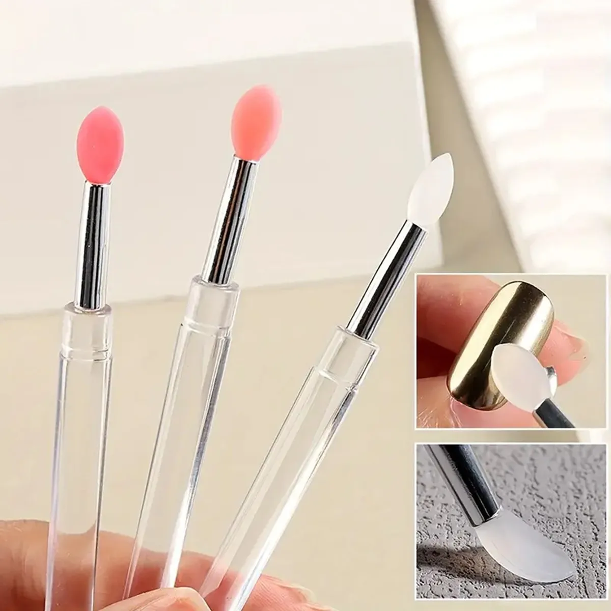 3/5 Pack Portable Multi-Purpose Nail Art Silicone Applicator Stick Reusable Chrome Glitter Applicator Nail Art Tool Nail Brush