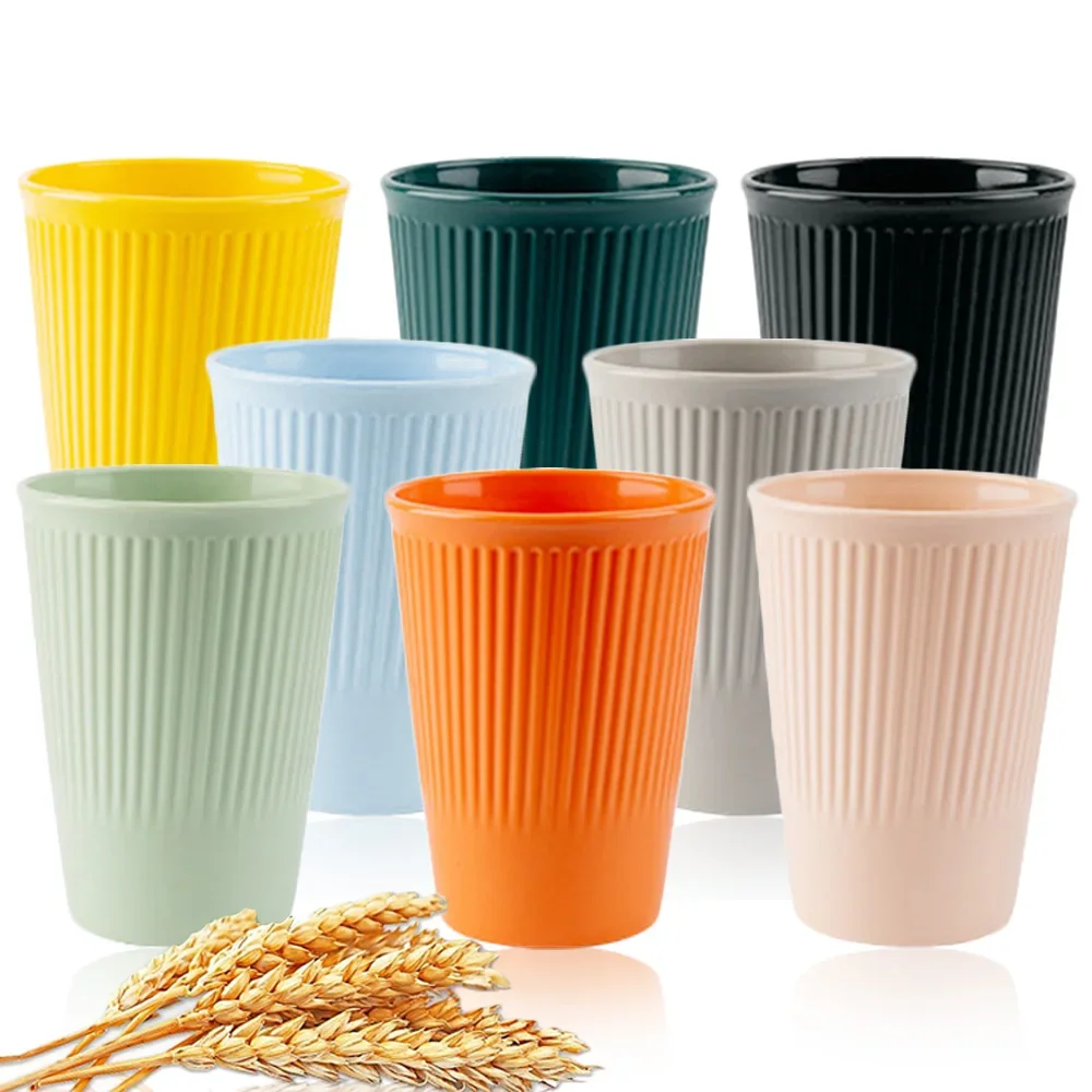8 pièces paille de blé rayure Couple tasses d'eau multi-fonctionnelle lait café tasse ménage en plastique bain de bouche tasse accessoires de boisson