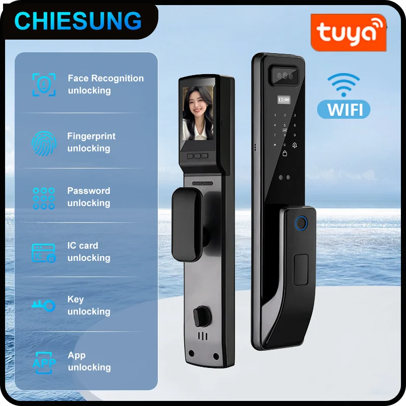 Wifi Tuya APP 3D Face Recognition Smart Door Lock With Camera Video Call Voice Intercom Digital Door Lock Automatic Door Lock