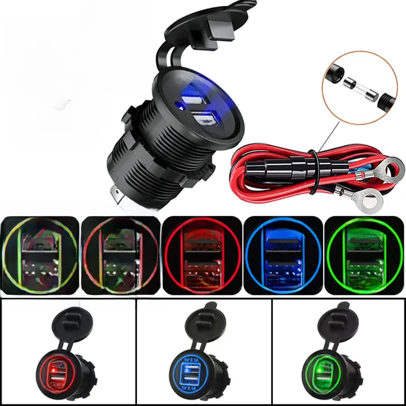 Chargeur de voiture à double Port USB 12/24V, prise de chargeur pour moto 5V 4,2a, étanche, adaptateur de Charge rapide pour véhicule, bateau, camion