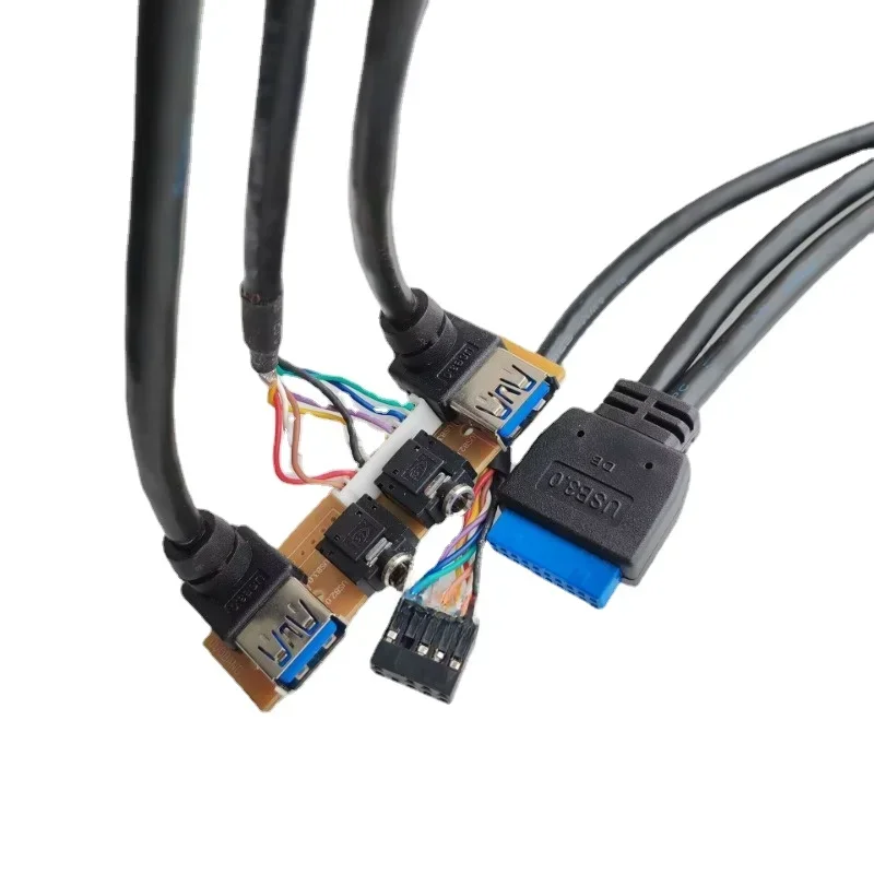 19Pin 2-portowy USB 3.0 9Pin 3,5 mm HD Audio 90 stopni kątowy interfejs płyta główna komputera przedłużacz obudowa Panel przedni — zdjęcie produktu 7