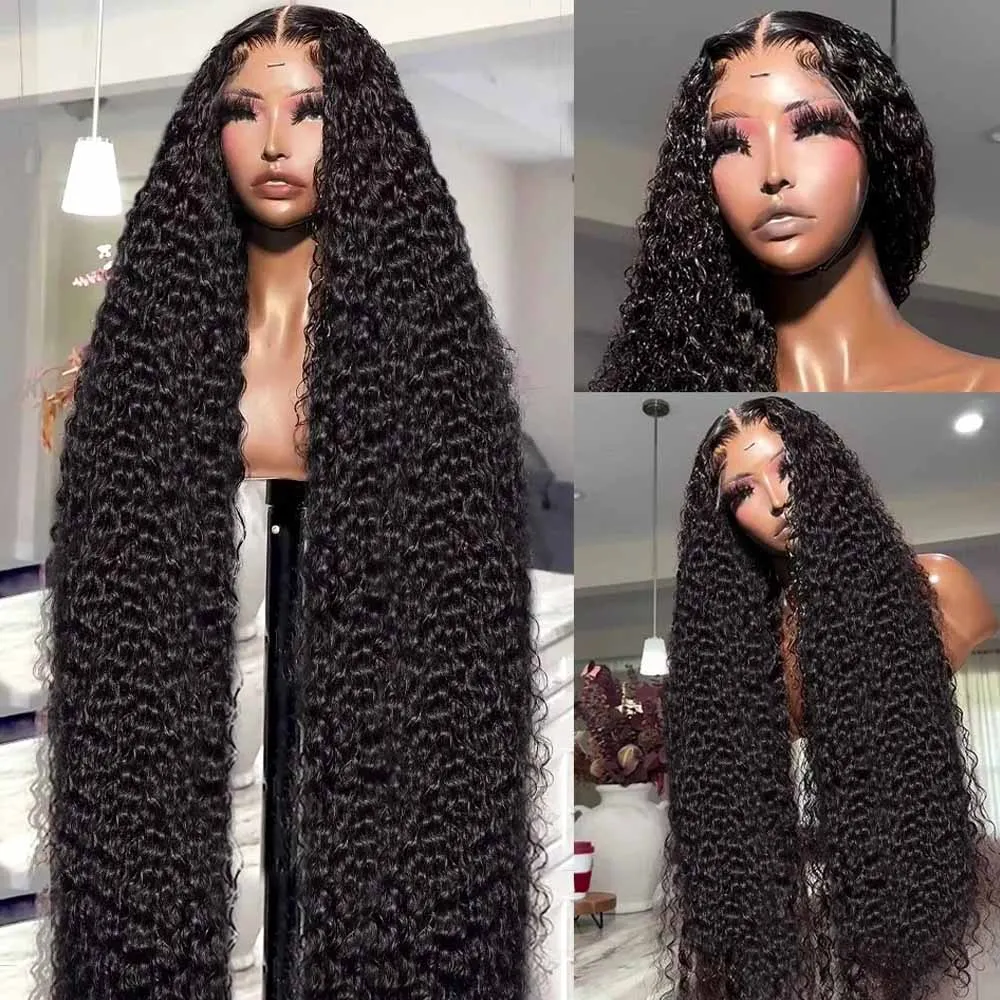 42 Inch Brazilian Virgin Human Hair Jerry Kinky Curly Wave 13x6 Lace Frontal Wigs Brazilian 13x4 Curly Wave Lace Front Human Hair Wigs For Women 250 Density view 4