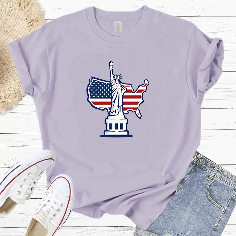 Summer Independence American Flag Statue Of Liberty Fashion Sports Women's T-Shirt Harajuku Graphic Clothing Women's Top