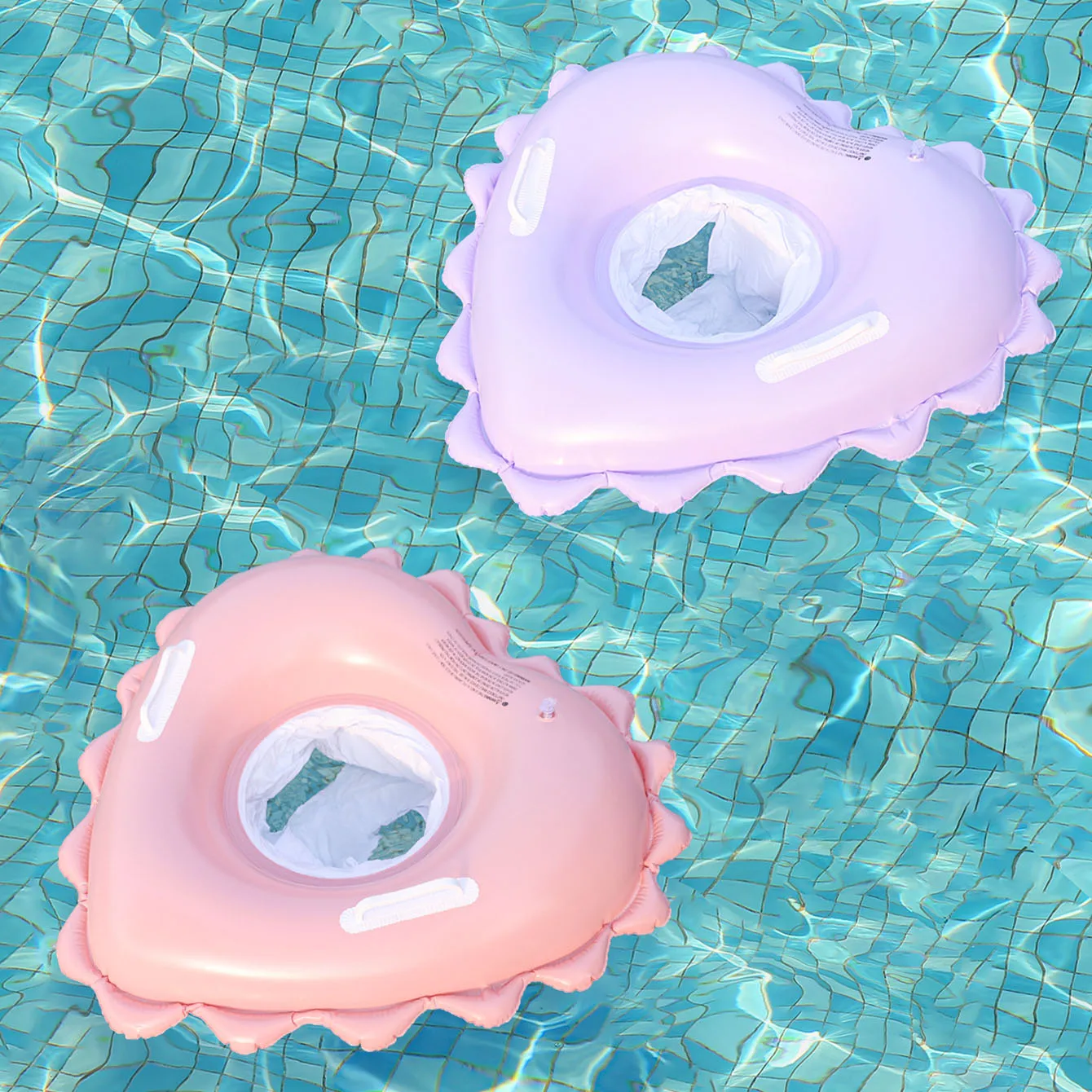 1PC Heart Shape Pool Float Ring Inflatable Swim Tube with Handles Cute Ruffle Design Beach Swimming Float