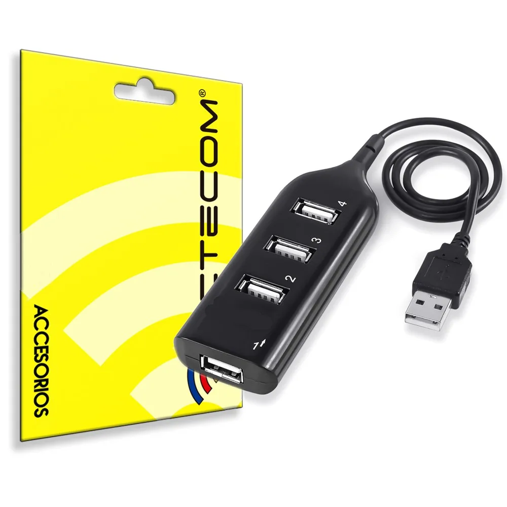 Actecom Ladrón Multipuerto Negro Adaptador HUB de 4 Puertos USB 2.0 Extensor Divisor Splitter para Windows 10 7 PC Portátil Adaptador multipuerto