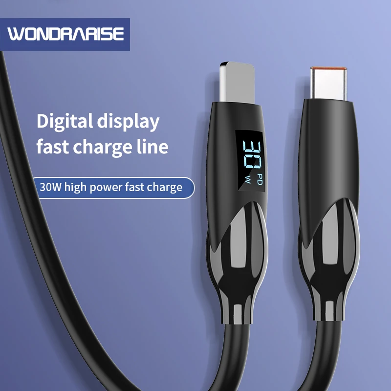 WONDRARISE LED Fast Charging Cable Dual Type C USB-C to USB-C 100W Digital Display for Xiaomi Huawei Samsung iPhone PD Charger C