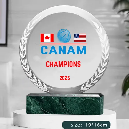 

Clear Crystal Round Shape Green Marble Base Glass NBA Basketball MVP Sports Trophy Awards Custom