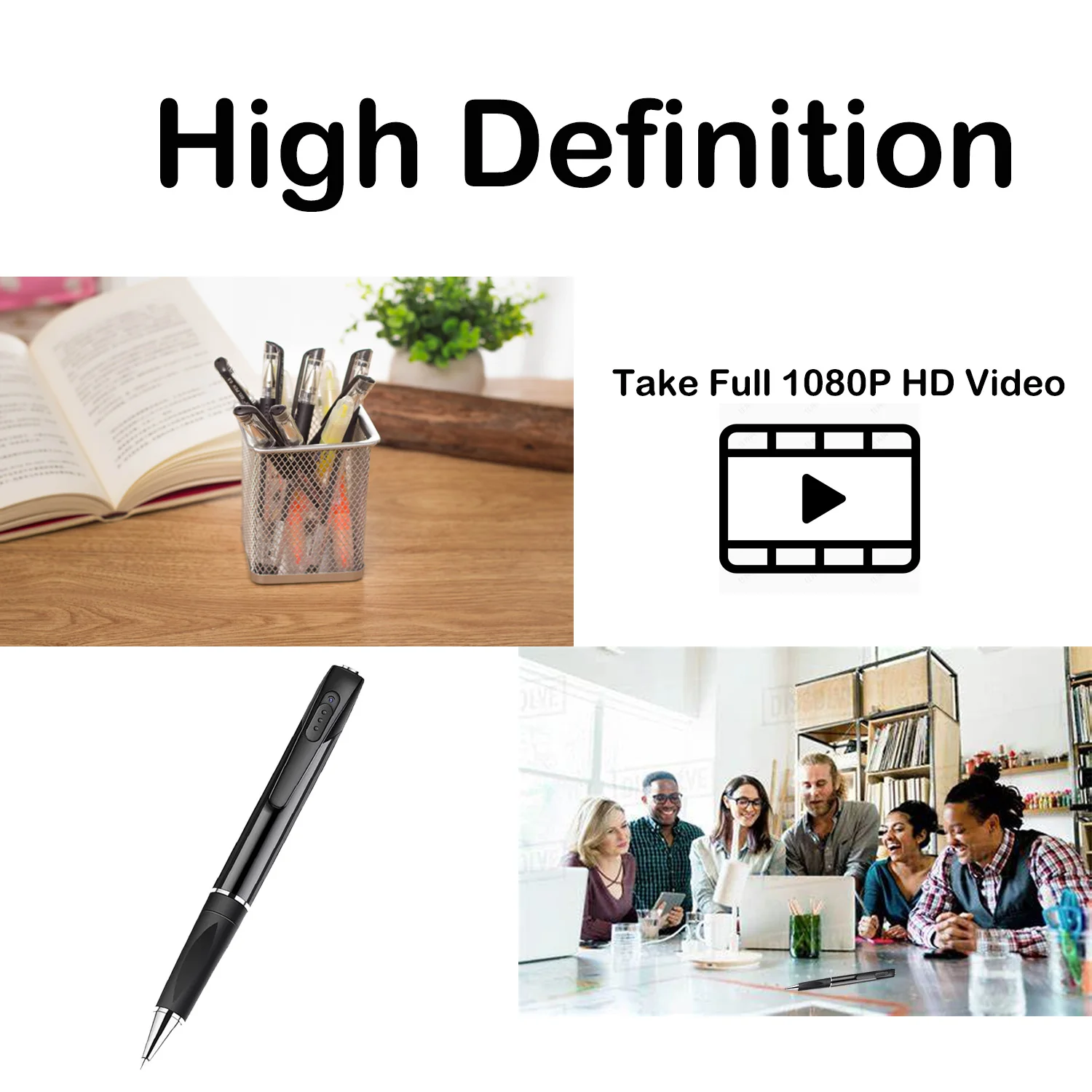 HD 1080P Camera Pen Nanny Wireless with 16GB SD Card Storage Cam Features with Body Pet Pocket Camera Pen Business Meeting Outdo