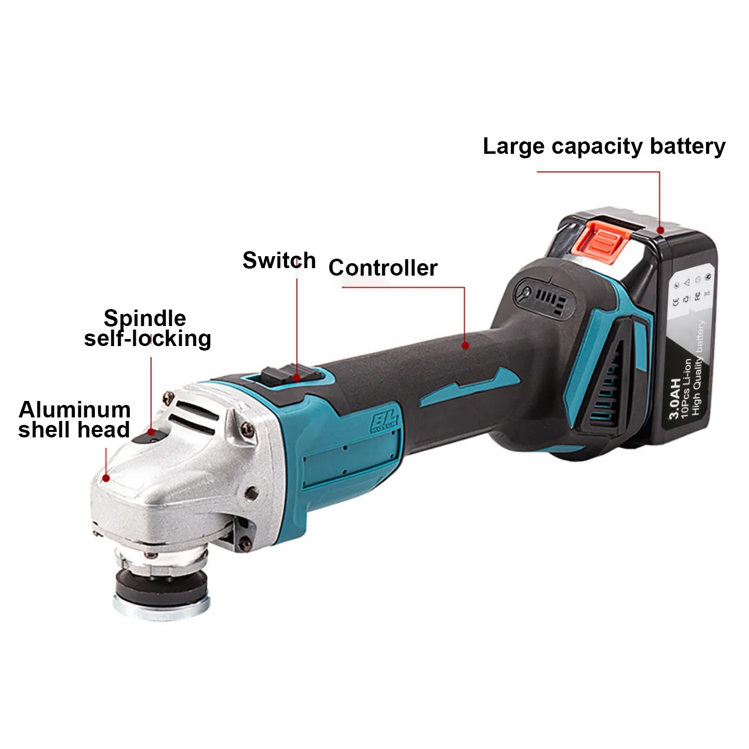 Meuleuse d'angle sans fil 100 mm 800 W, machine de découpe électrique, outils électriques de polissage domestique avec batterie