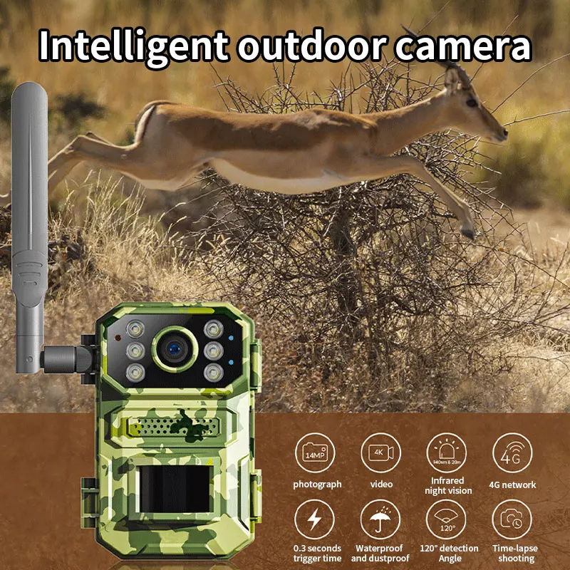 4MP 4G Solar shooting Trail Camera last Vision 20M PIR Motion Detection Outdoor Wildlife trackering Camera Photo Trap