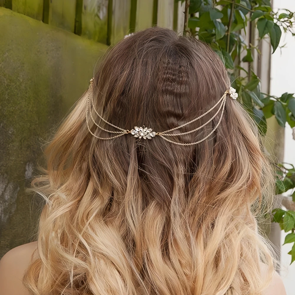 

Exquisite Boho Crystal Hair Pin Headband Bridal Head Decoration Multilayer Romantic Headpiece Wedding Headwear Jewelry for Women