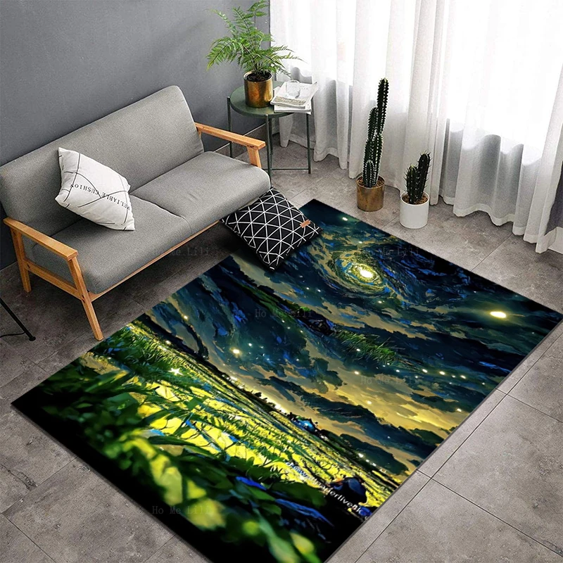 Beautiful Landscape Starry Night Paddy Field Sunset Elephant Silhouette Carpet By Ho Me Lili For Home Floor Decor Rug