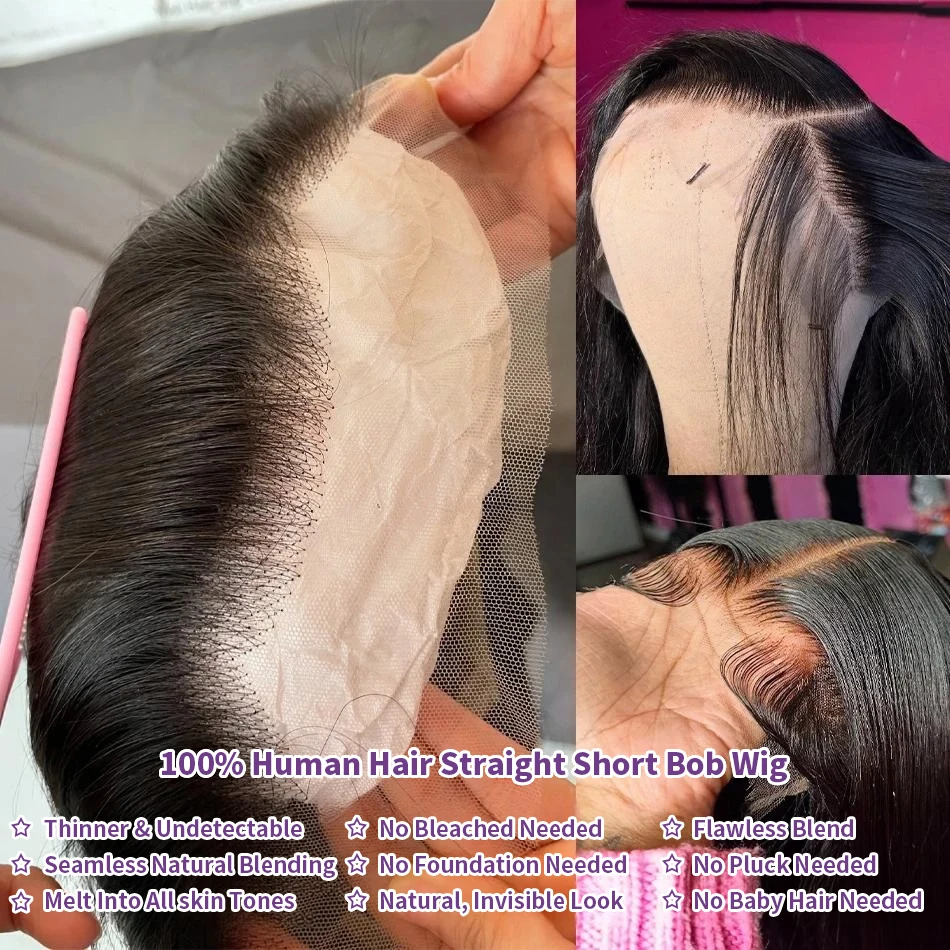 بوب شعر مستعار شعر الإنسان 200% الكثافة 13x4 HD الدانتيل أمامي قصير مستقيم الدانتيل الجبهة بوب الباروكات للنساء السود الشعر البشري قبل قطعها